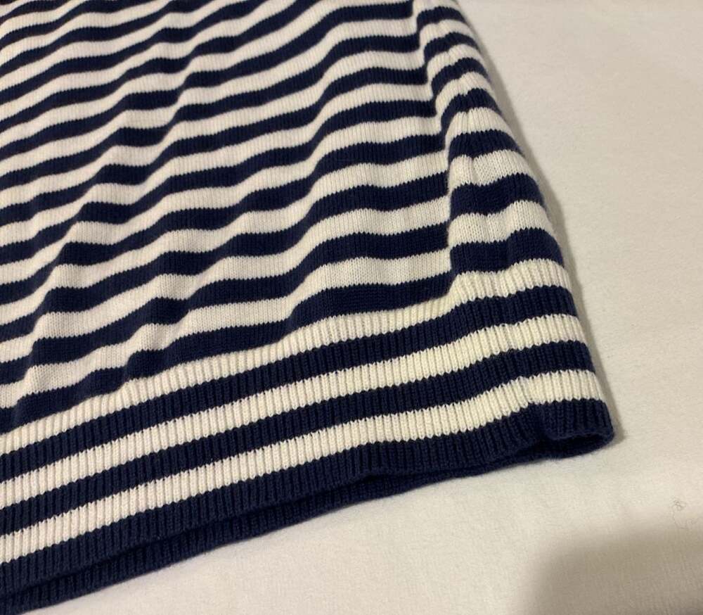 Lauren Ralph Lauren Nautical Striped Sweater M Navy Cream Gold Buckle Coastal - Picture 4 of 7